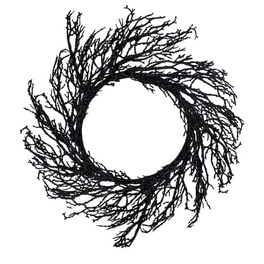 24&#x22; Black Halloween Twig Wreath